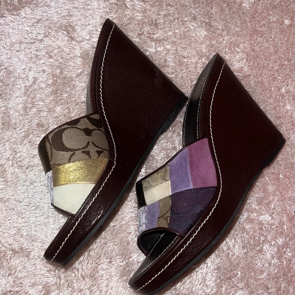 NWOT Coach Women's Multicolor Patchwork Mules - Picture 2 of 5